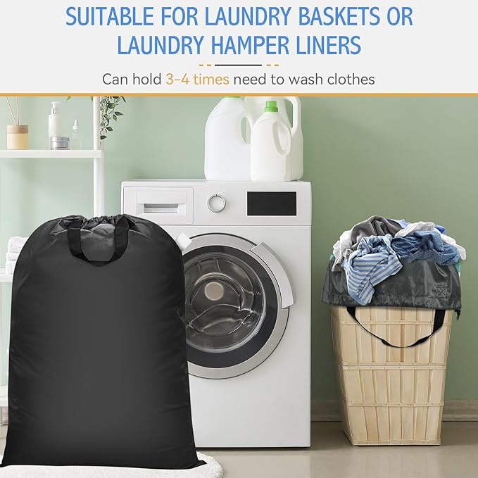 Isink Extra Large Laundry Bag With Handles, Heavy Duty, Travel Laundry Bag for Dirty Clothes, 28" x 40" (Black)