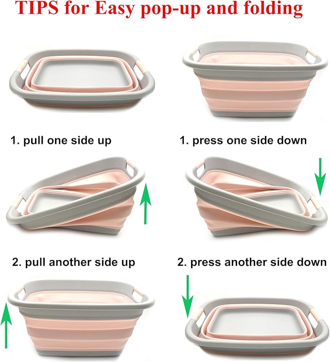 SAMMART Set of 2-31L(8.1 gallon) Collapsible Plastic Laundry Basket-Pop Up Storage Container-Portable Washing Tub-Space Saving Hamper/Basket, Water capacity:23L (6 gallon) (2, Pink)