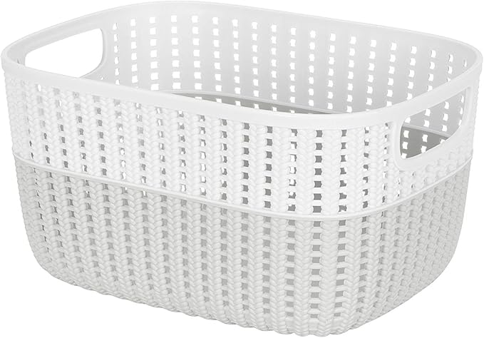 Simplify 4 Pack 2 Tone Sailor Knot Plastic Storage Tote | Decorative Basket | Closet Organization | De-clutter | Accessories | Toys | Bathroom Organization | Medium | Heather Grey