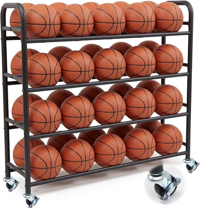 Colingmill Heavy Duty Basketball Rack with Wheels, Multi-Tier Rolling Ball Storage Cart, Sports Equipment Organizer for School, Gym, Club Shoot Training