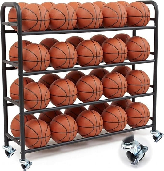 Colingmill Heavy Duty Basketball Rack with Wheels, Multi-Tier Rolling Ball Storage Cart, Sports Equipment Organizer for School, Gym, Club Shoot Training