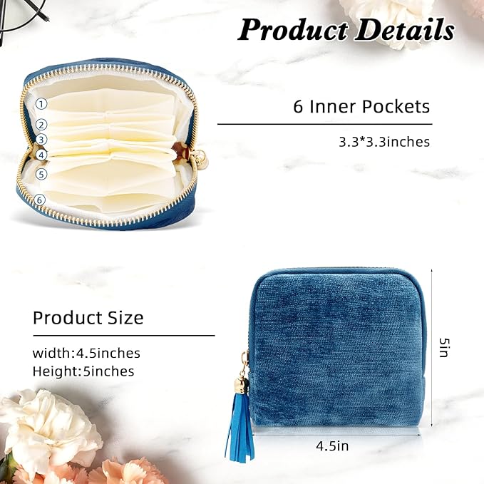 Travel Jewelry Case Small Soft Velvet Organizer Pouch Travel Gifts for Women Storage Bags Mini Jewelry Bag for Gemstones Bracelets Healing Crystal Earring Necklaces Small Pouch Teal Blue