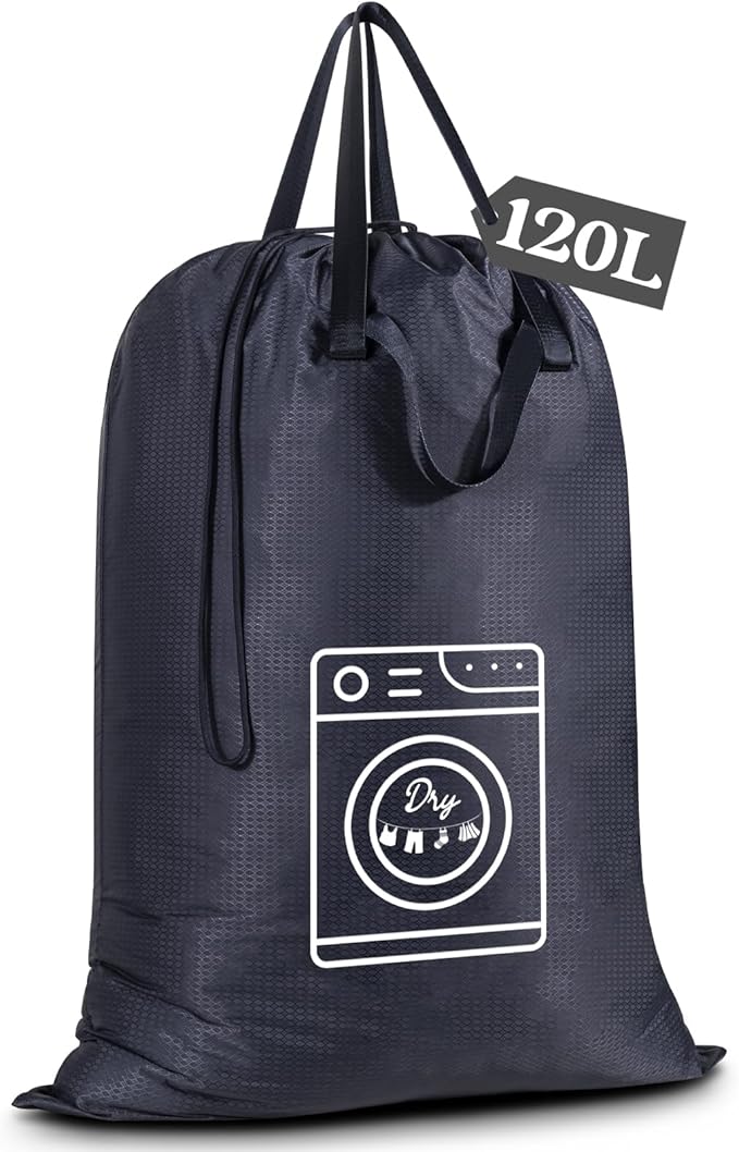 MissBoy 120L Heavy Duty Nylon Laundry Bag with Shoulder Handles, Tear-Resistant & Splash-Proof Dirty Clothes Storage Pouch for College Dorms, Laundromat & Beach Travel, Foldable & Washable