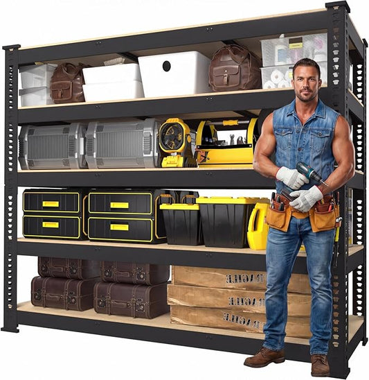 PrimeZone 48" W x 18" D x 72" H Garage Shelving Heavy Duty - Adjustable Metal Storage Shelves, 5 Tier Industrial Shelving Unit, Utility Shelf Rack for Basement, Warehouse, Pantry, Closet, Black