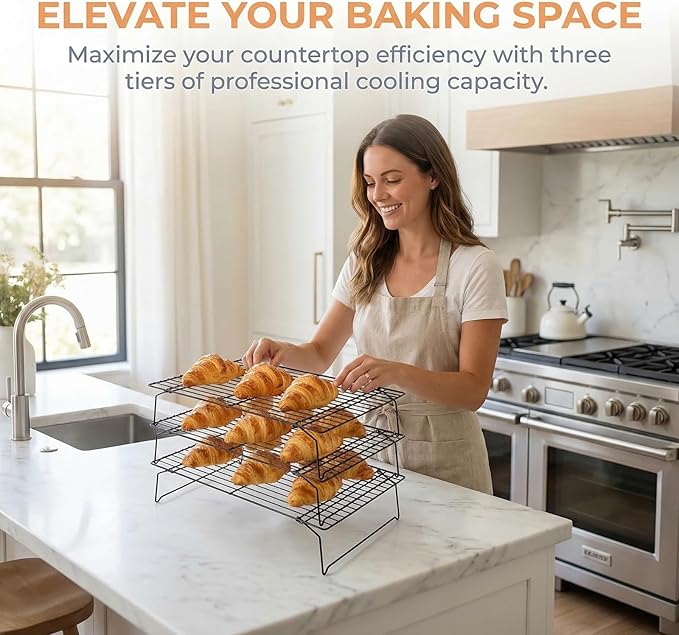 4-Tier Collapsible Cooling Racks, Detachable Wire Cooling Rack Stackable Drying Rack for Cookie Bread Pizza Baking (2Tier)