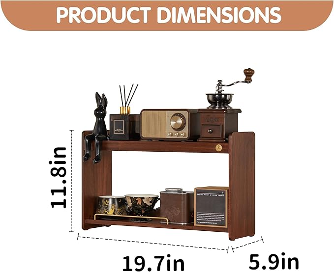 Wooden Cup Holder 2 Tier Walnut Wooden Shelf Organizer Coffee Station Organizer for Kitchen Home