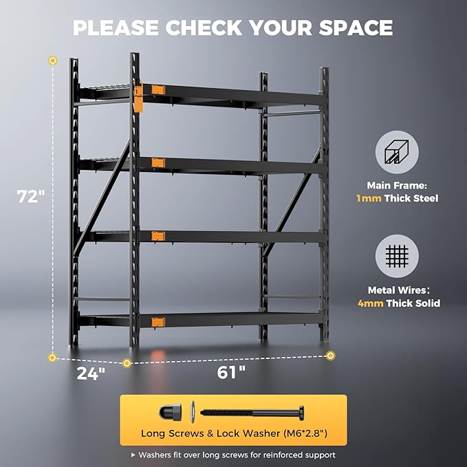 CAMMOO 61''W Storage Shelves, 6000LBS Metal Garage Shelving Unit with Magnetic Label, Upgraded Structure, Solid Steel Industrial Rack, Easy Assembly for Warehouse,Basement, 61''W x 24''D x 72''H