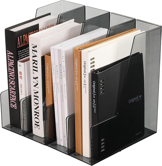 CiWiVOKi Vertical File Holder, PET Desk Organizer and Storage Bins Holding for Magazines, Binders, Notebooks, Envelopes, Papers, Multi-purpose Plastic Document Organizer for Home Office, Black, 4 Pack