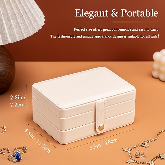 MODENGKONGJIAN Jewelry Organizer Box, 2-Layer Large Jewelry Storage Case, Portable Travel Jewelrys Display Holder for Earrings, Necklaces, Bracelets (Pink, PU Leather)