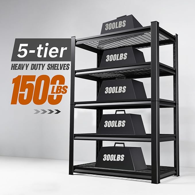 1500lbs Heavy Duty Garage Shelving, 5-Tier Adjustable Storage Shelves, 72" H x59 W x 19.6" D, Utility Wire Shelving for Warehouse, Basement, Garage