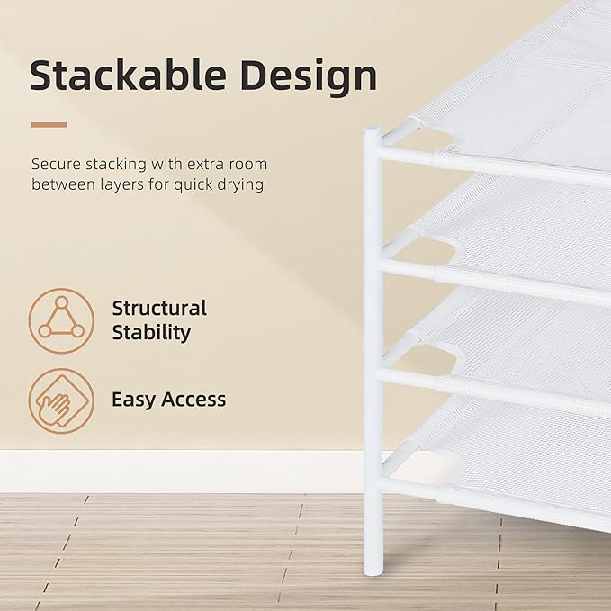 STORAGE MANIAC Sweater Drying Rack, Mesh Clothes Drying Rack, Stackable Laundry Drying Rack, Lay Flat Dryer for Delicates, Portable Dry Rack for Indoor or Outdoor, White, 4-Pack