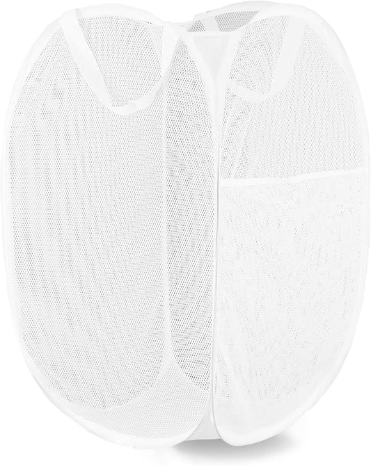 Pop Up Laundry Hamper, Mesh Laundry Basket Collapsible, Foldable Hamper for Travel and Storage (White)