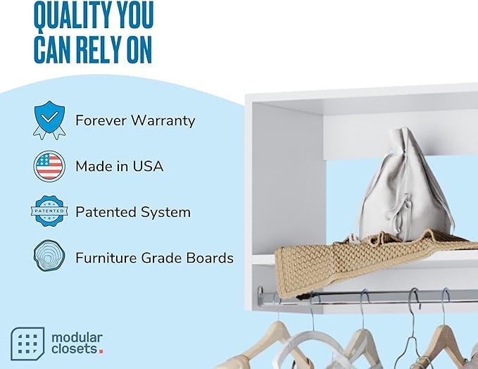 MC Modular Closets Vista Collection Tall Hanging Closet Organizer with Rod and Shelf (White, 24 Inches Wide)