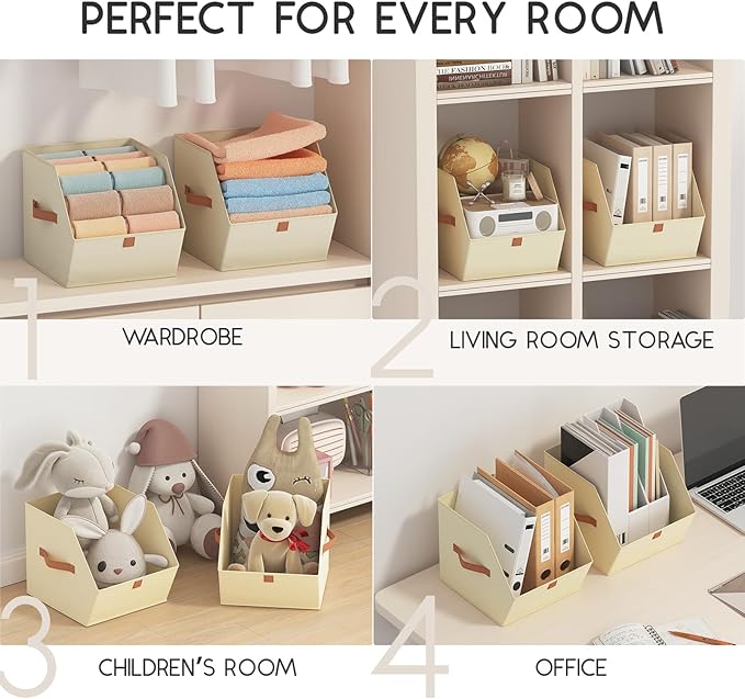 Homsorout Fabric Closet Storage Cubes - 8 Pack Square Storage Bins with Dual Handles for Clothes, Towels, Toys, Cube Storage Organizers for Bedroom, Nursery, Shelves, Closet, Small Spaces, Light Beige
