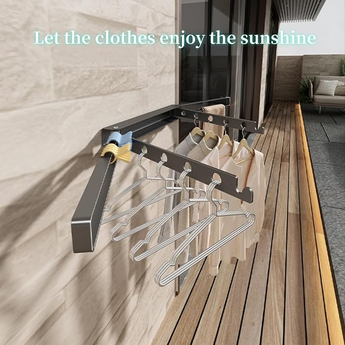 Wall Mounted Drying Rack Aluminium Free Swinging Folding Drying Rack Towel Rack (4 Arms) Space Saving Laundry Drying Rack for Laundry Bathroom Balcony Apartment Dormitory Caravan (Grey)