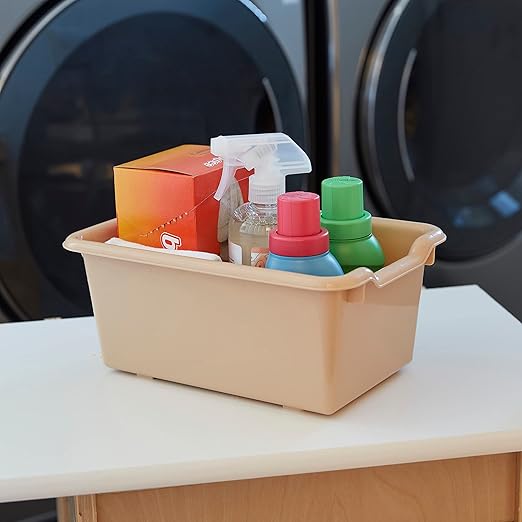ECR4Kids Scoop Front Storage Bin, Multipurpose Organization, Sand, 5-Piece