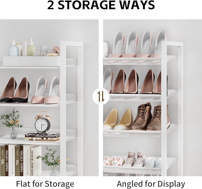 8-Tier Shoe Organizer, Tall Metal Shoe Rack for Closet Entryway Garage, Large Capacity Shoe Storage with Adjustable Flat, Holds 32-40 Pairs, White