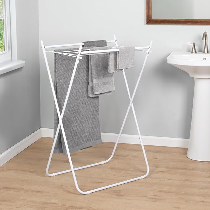 Honey-Can-Do Collapsible Metal Clothes Drying Rack, Foldable Laundry Rack Holds 40 lbs, Hanger-Friendly Design with Non-Skid Feet, Space-Saving Accordion Fold, Indoor Outdoor, White