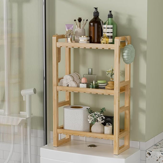 AmazerBath Bamboo Over The Toilet Storage Shelf - 3-Tier Bathroom Organizers and Storage Shelves, 2 in 1 Dual Stable Above Over Toilet Bamboo Shelf Home Storages Rack for Small Bathroom, Space Saver