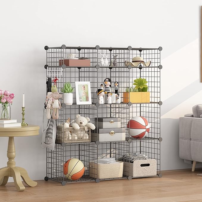 KOUSI 14"x14" Wire Cube Storage, Metal Grid Organizer, Modular Shelving Unit, Stackable Bookcase, Ideal for Living Room, Bedroom, Office, Garage (42" x 14" x 49")