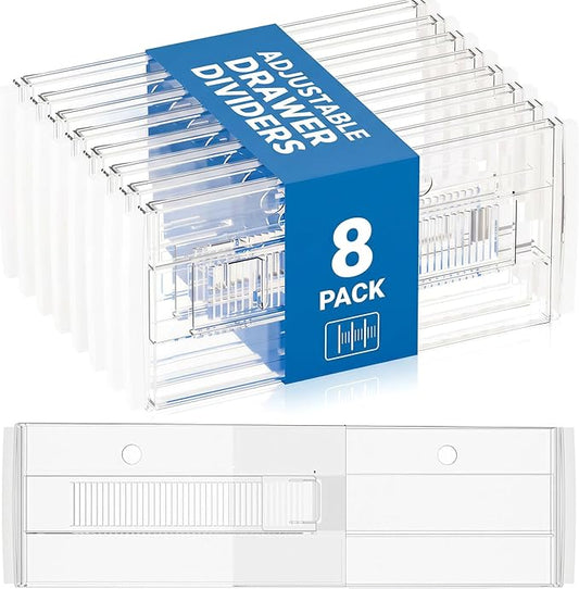 LETGO 8 Pack Drawer Dividers 6" High - Tall Acrylic Drawer Divider for Clothes, 12.3-18" Adjustable Dresser Deep Drawer Dividers,Expandable Dresser Separators for Kitchen Office Baby Clothing (8)