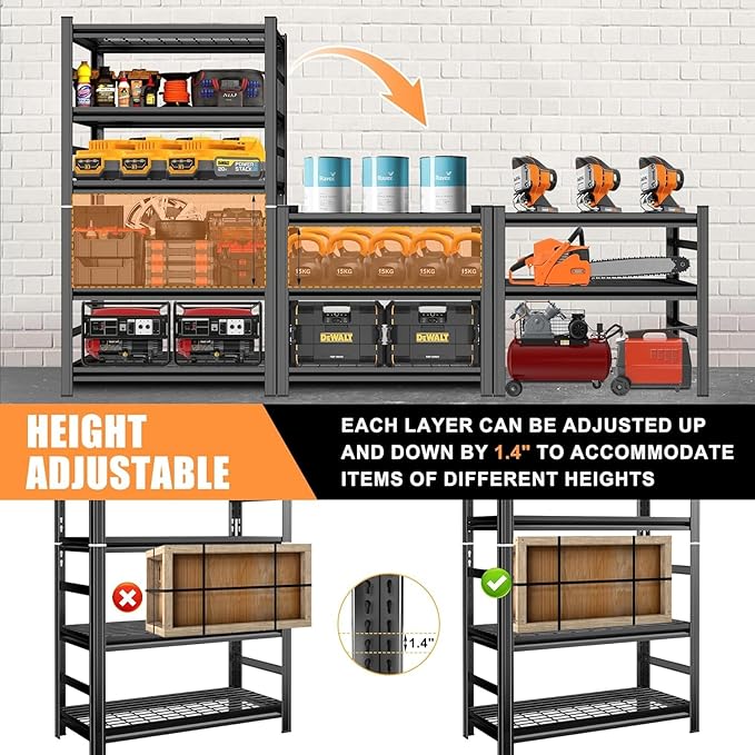 72''H Garage Wire Shelving 3000LBS Capacity Heavy Duty Garage Storage Shelves, Adjustable 5 Tier Metal Industrial Wire Shelf for Kitchen Utility Room Warehouse Basement, Black (36''Wx16''Dx72''H)
