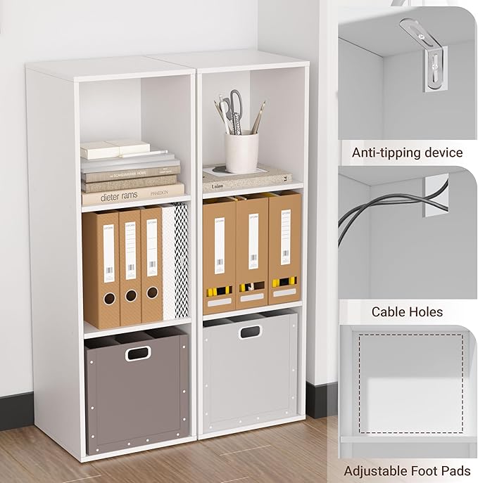 3 Cube Storage Organizer White, 3 Cube Shelf Freestanding Open Cubby, 3 Tier Low Bookcase Storage Display Organizer for Home Office Living Room Bedroom