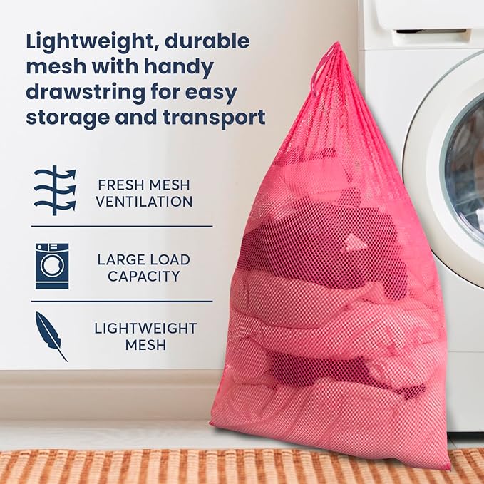 Premium Heavy-Duty Mesh Laundry Bag - Clothes Hamper w/Drawstring - Home & College Essentials Pink (36"x24")