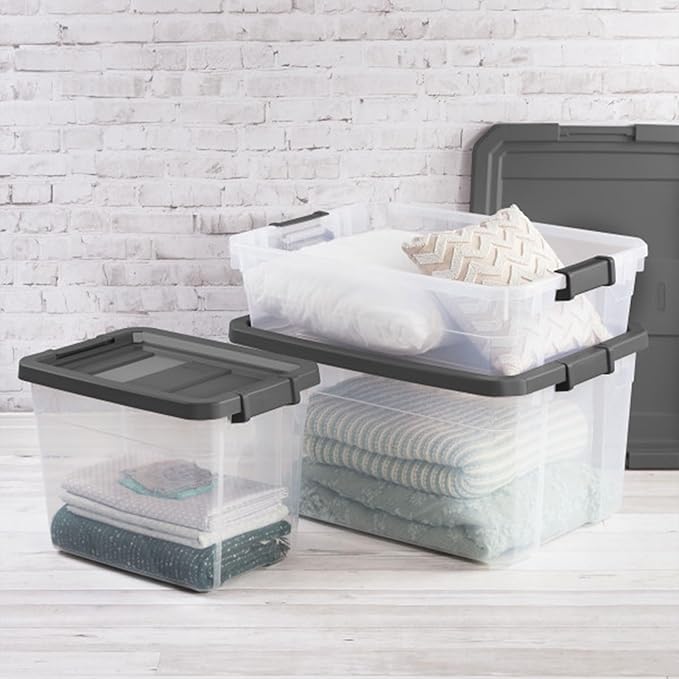 Sterilite 6-Pack Modular Stacker Box, Durable Clear Plastic Storage Bins with Latching Lids, 16 Quart - Stackable Organizing Container Boxes for Closet, Bathroom, and Office