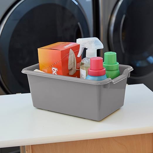 ECR4Kids Scoop Front Storage Bin, Multipurpose Organization, Grey, 5-Piece