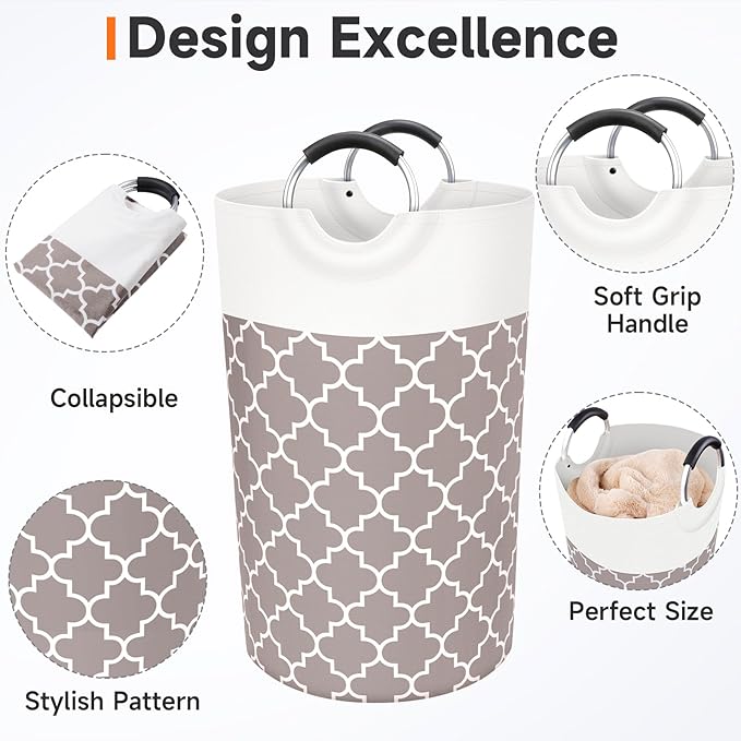 Fabspace Large Laundry Basket Laundry Hamper Bag Washing Bin Clothes Bag Collapsible Tall with Handles Waterproof Travel Bathroom College Essentials Storage for College Dorm, Family (Khaki) 82L