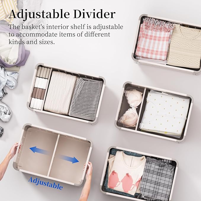 HAIXIN HOME Laundry Basket with Divider for Pre-Sorting, 42L Stackable Plastic Laundry Hamper on Wheel, Dirty Clothing Storage Organizer Bin with Handles for Closet, Bedroom, Bathroom - 1 Pack