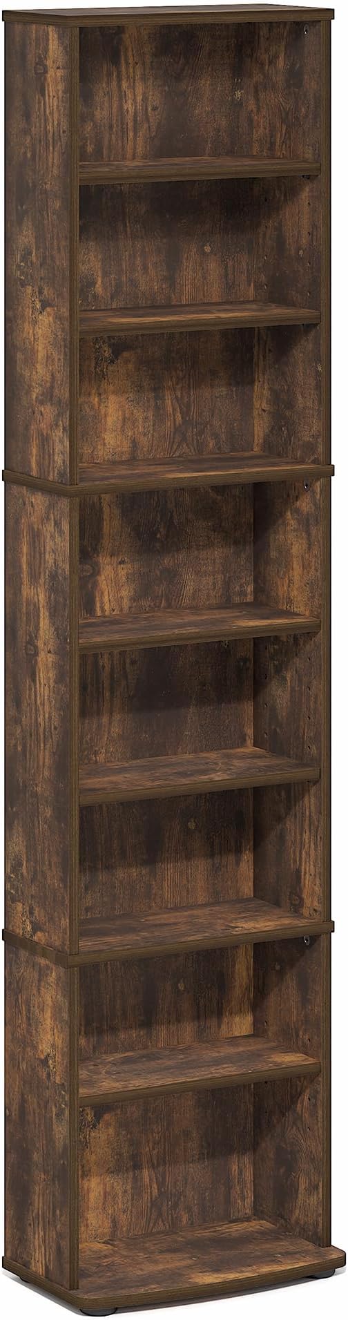 Furinno Jaya DVD Shelf, 8-Tier Tall Narrow CD Rack, Media Shelf with Adjustable Shelves, DVD Storage Cabinets for CD Blueray Game Disc, Easy Assembly, for Living Room, Home Office, Amber Pine