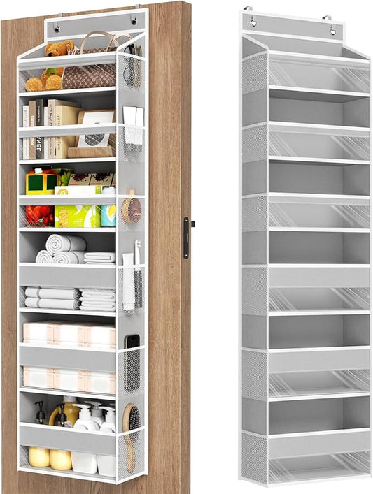 Mefirt Over The Door Organizer, 6 Shelf Door Hanging Organizers with 6 Large Capacity Pockets, Behind Door Storage Hanging Shelves for Closet Wall Bathroom Bedroom Nursery