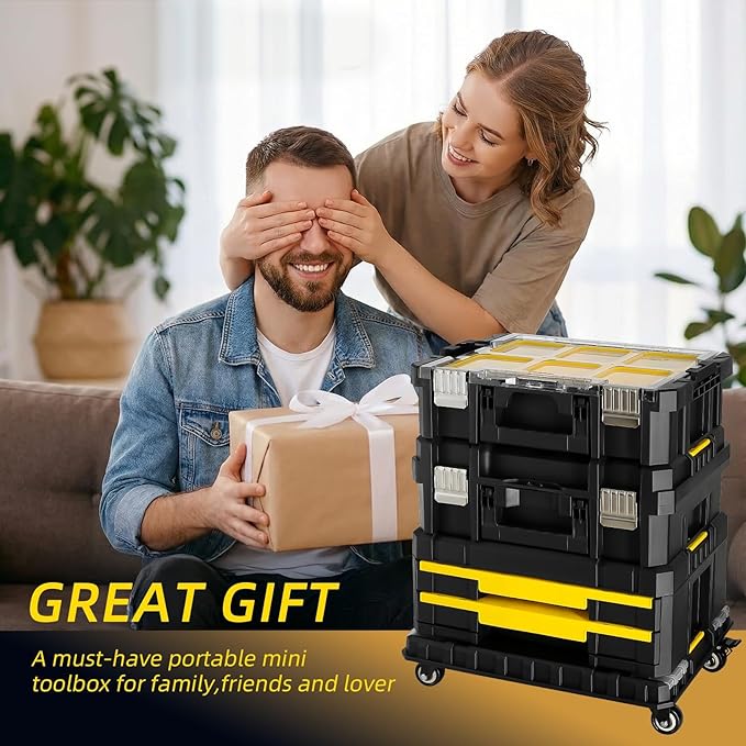 TLGREEN Stackable Rolling Tool Box with Wheels – 3 Tier Modular Tool Organizer System, Portable Tool Box with Drawers for Garage Storage, Home Repairs & Professional Workshop