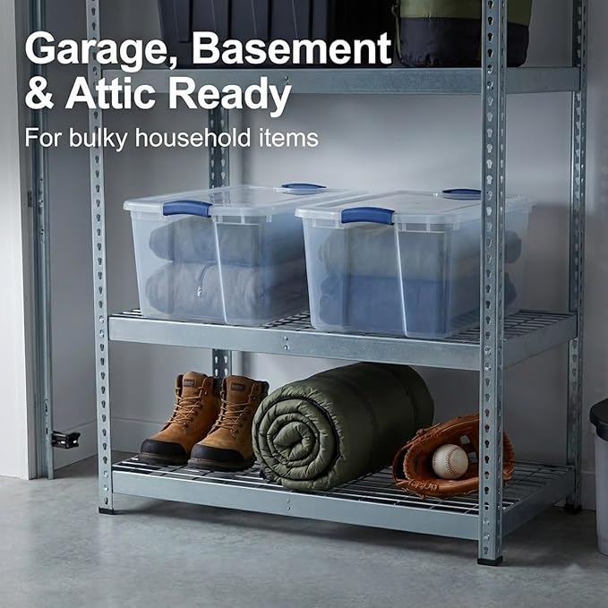 66 Qt Storage Bins with Lids, 2 Pack Large Clear Plastic Storage Containers with Secure Blue Latches, Stackable Clear Totes for Sports Equipment