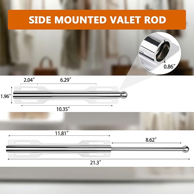 Pull-out Valet Rod for Closet 2 Pack, Chrome
