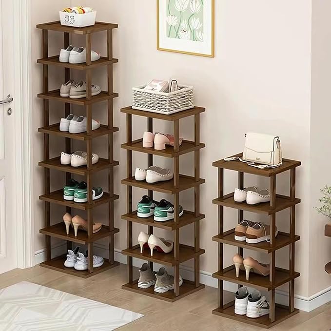 AFOORD Vertical Shoe Rack-Tall Narrow Shoe Rack Organizer for Small Spaces,17Tier Bamboo Shoen Shelf for Entryway,Closet,Corner,Doorway,Skinny Shoe Shelf Space Saving Shoe Storage,Free Stackable DIY