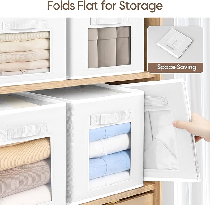 Homsorout Storage Cube 11 Inch - Cube Storage Bins with Window, Closet Storage Baskets with Handle, Fabric Bins for Closet, Shelves, Toys, Clothes, Set of 10, White