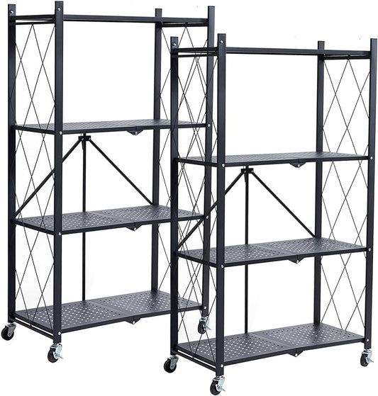 BRIAN & DANY Metal Storage Shelves - 4 Tier Shelving Unit, Folding Display Shelf Racks No Assembly for Vendors and Craft Shows, Black (2Pcs)