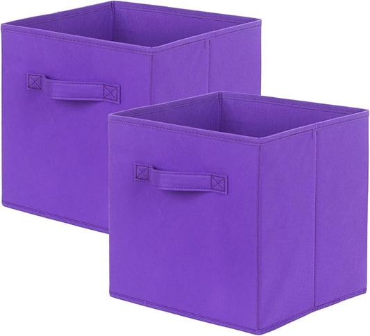 PowerKing Collapsible Storage Cubes with Handles, Fabric Foldable Bins for Closet Shelves, Durable Organization Storage Bins, 10.5'' x 11'' x 10.5'' (2Pack, Violet)