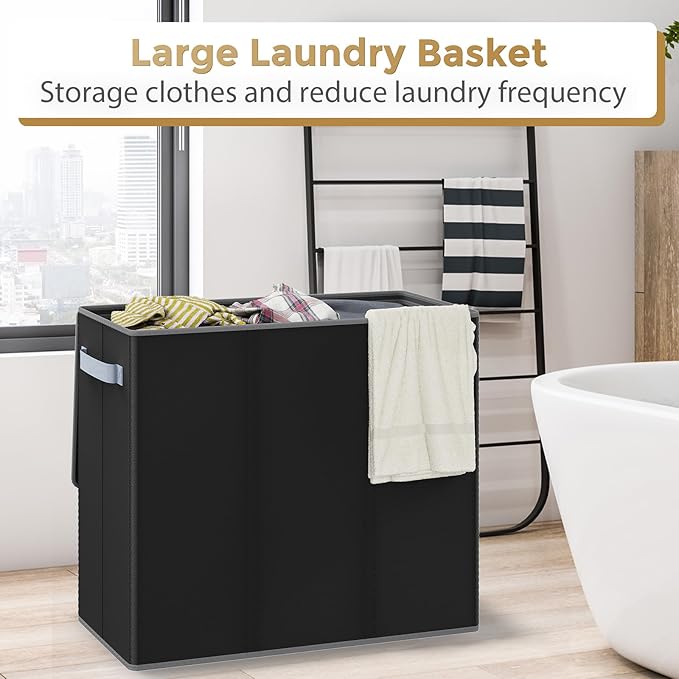 Optish 180L Laundry Hamper 3 Section, Large Laundry Hamper with Lid, Dirty Clothes Hampers with Handles, Laundry Basket Organizer for Laundry, Bedroom, Bathroom, Laundry Sorter Baskets, Black