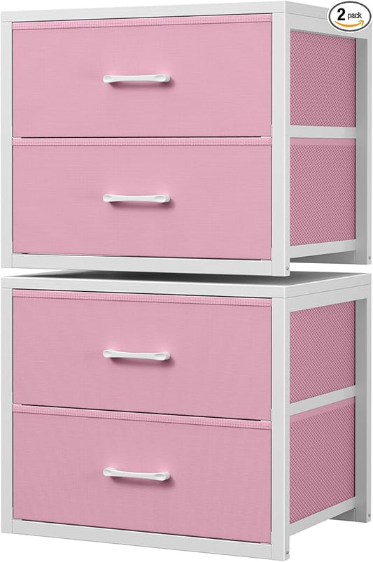 BOLUO Stackable Closet Drawers for Clothes Organizers and Storage Fabric Pink 2 Drawer Dresser for Bedroom 2 Packs Modern Small