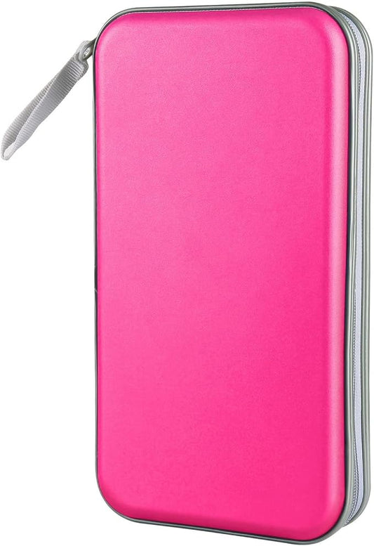 CD Case, Siveit DVD Case Holder 96 Capacity Hard Plastic CD DVD Disc Cases Storage Binder Wallet for Car Home Office Travel (Hot Pink)