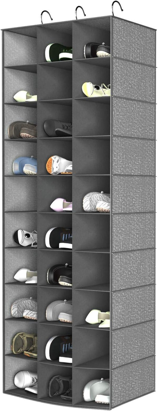 coastal rose Hanging Shoe Organizer for Closet, 30 Sections Hanging Closet Organizers and Storage Shelves Space Saving Shoe Rack Holder Hanger, Grey, 17''W×11.5''Dx 48''H