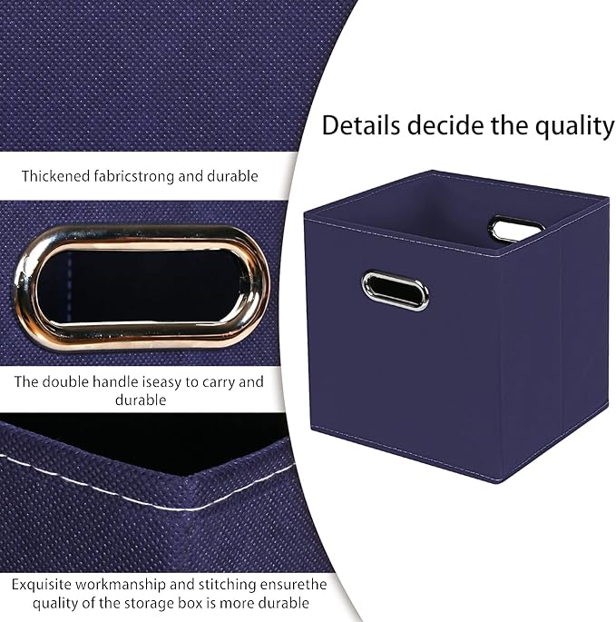 STOREONE Fabric Storage Bins Cubes Baskets Containers-(11X11X11) with Dual Handles for Shelf Closet, Nursery Home ， Bedroom Organizers, Foldable Set of 6 (Navy Blue)