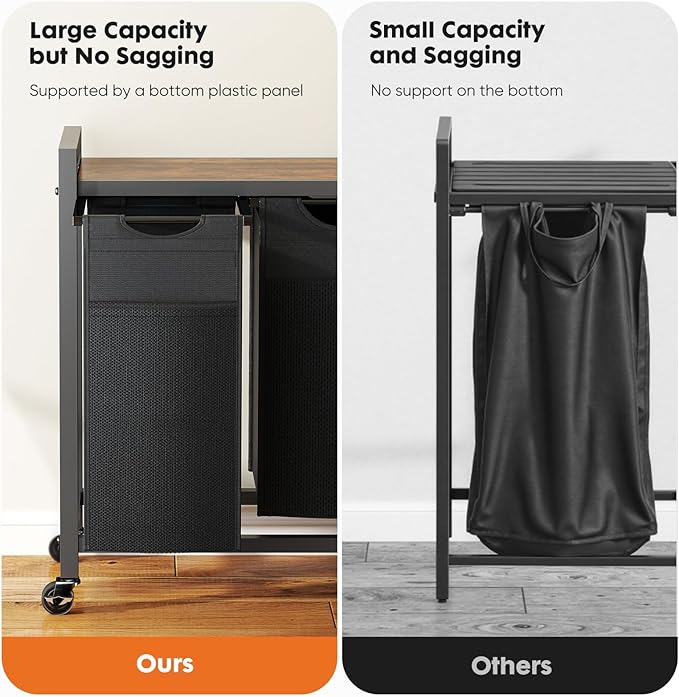DUMOS Laundry Sorter 2 Section, 2 × 13.1Gal (99L) Rolling Laundry Basket with Pull-Out Removable Bags & Movable Wheels,Clothes Separator Hamper Cart for Laundry Room, Bathroom and Bedroom Organizer