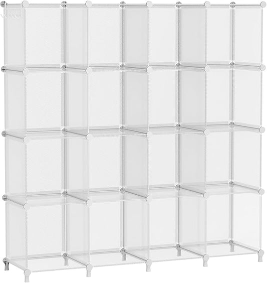 AWTATOS Cube Storage Organizer, 16 Cube Closet Organizers and Storage Shelves, DIY Stackable Bookshelf for Bedroom, Home, Translucent Twill