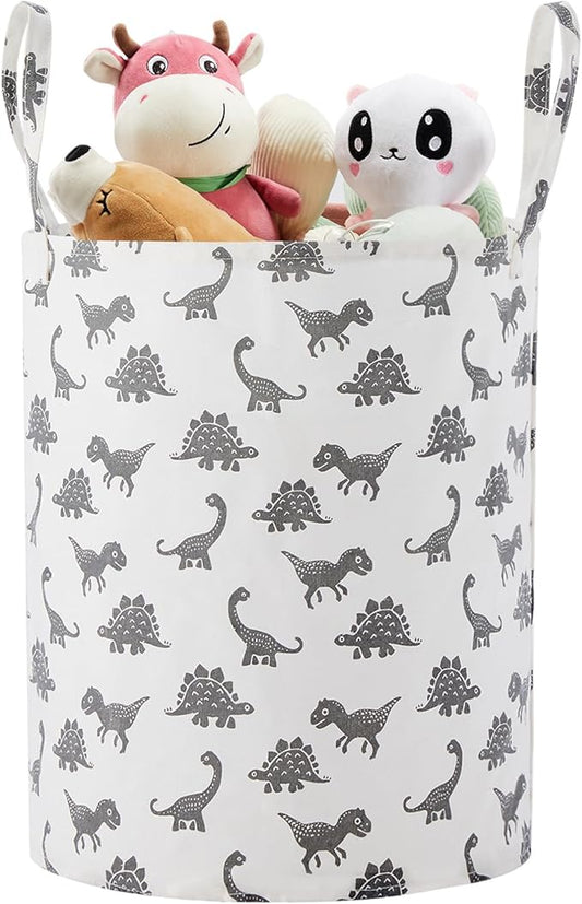 Large Storage Basket for Girls and Boys, Collapsible Laundry Hamper with Long Handles, Toy Bins for Nursery, Kids Room Décor (Grey Dinosaur)