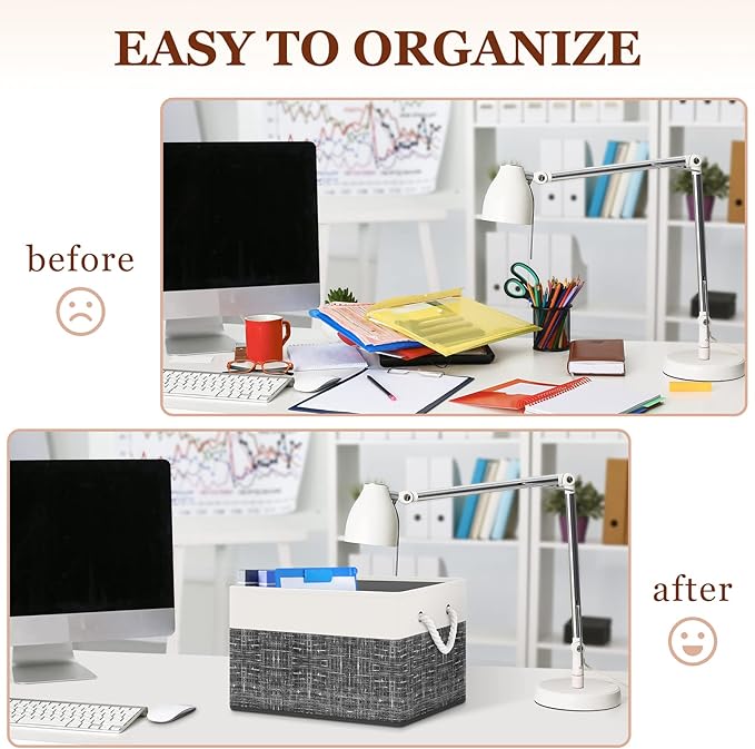 StorageTastic Storage Bin,Collapsible Storage Basket For Organizing,Large Storage Boxes With Rope Handles,Storage Containers,White & Black,3 Pack